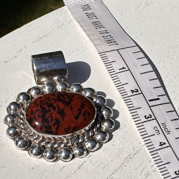 925 Oval Natural Mahogany Obsidian Gemstone
Pendant Vintage 925 Silver F… - Picture 10 of 16